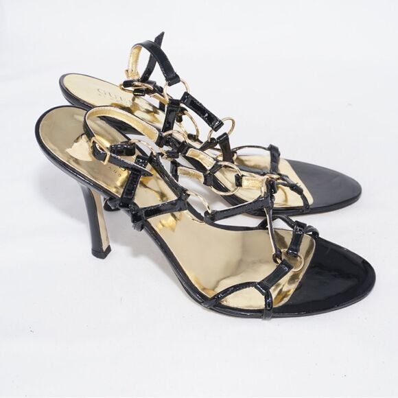 Guess by Marciano Black and Gold Strappy Heels, Size 7 - Picture 5 of 11